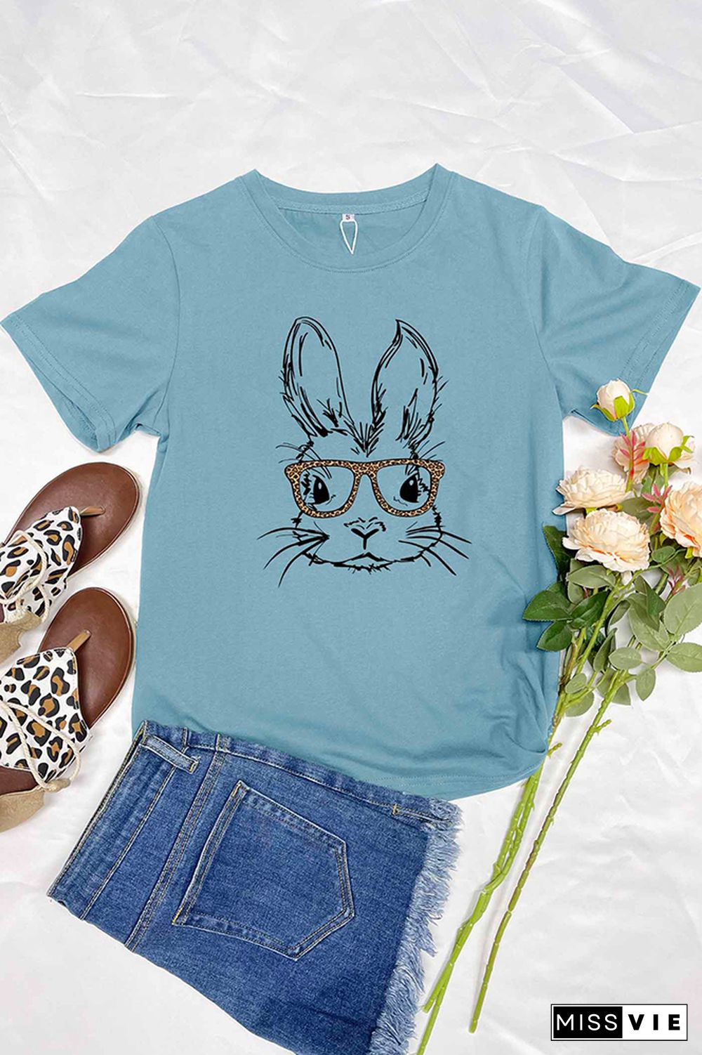 Easter Bunny With Glasses Short Sleeve Graphic Tee Wholesale