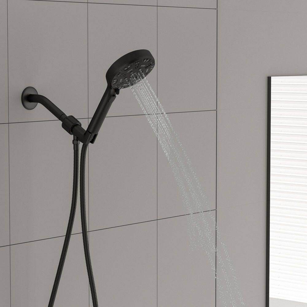 LORDEAR 8-Spray Patterns with 1.8 GPM 4.7 in. Wall Mount Handheld Shower Head in Matte Black H-SLF17006-B