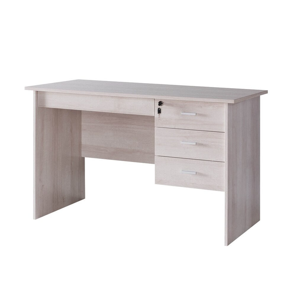 Q Max Writing Desk With Lockable Drawers In White Oak Finish