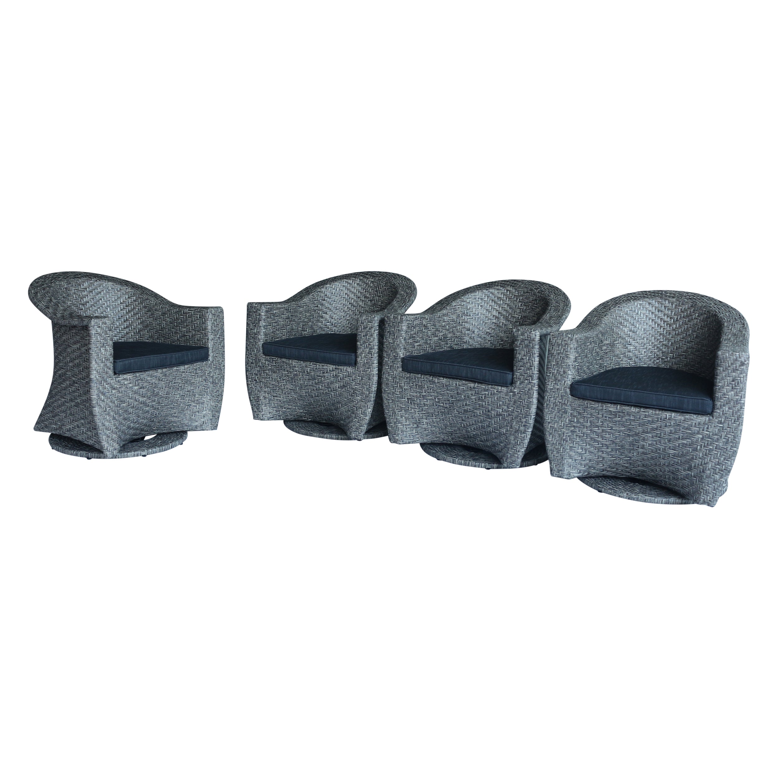 Larchmont Patio Swivel Chairs, Wicker with Outdoor Cushions, Mixed Black and Dark Gray