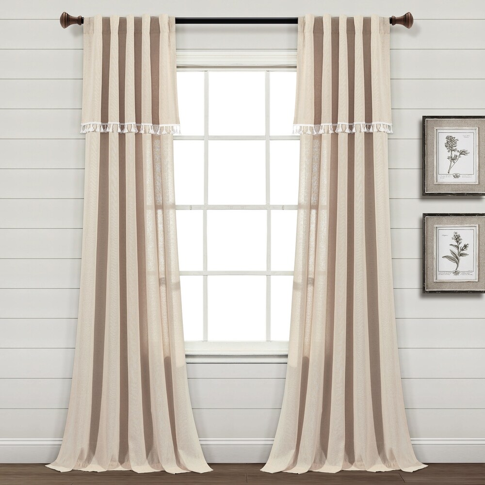 Lush Decor Ivy Tassel Faux Linen Window Curtain Panel Pair   84\