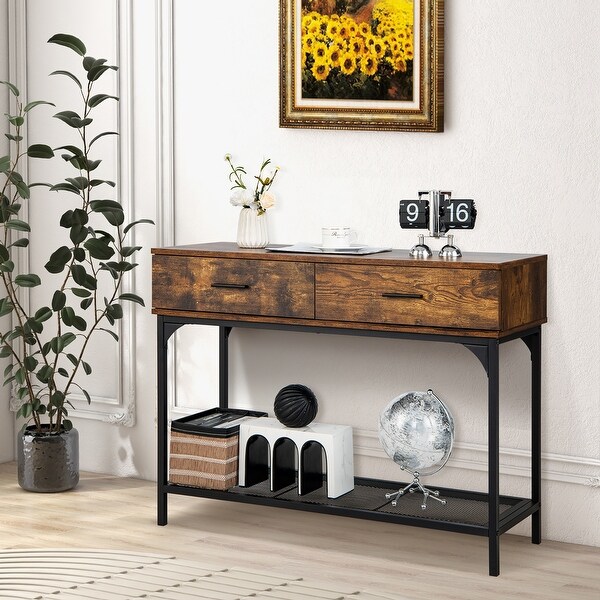 Costway Console CouchTable with 2 Drawers Metal Frame Entryway Table - See Details