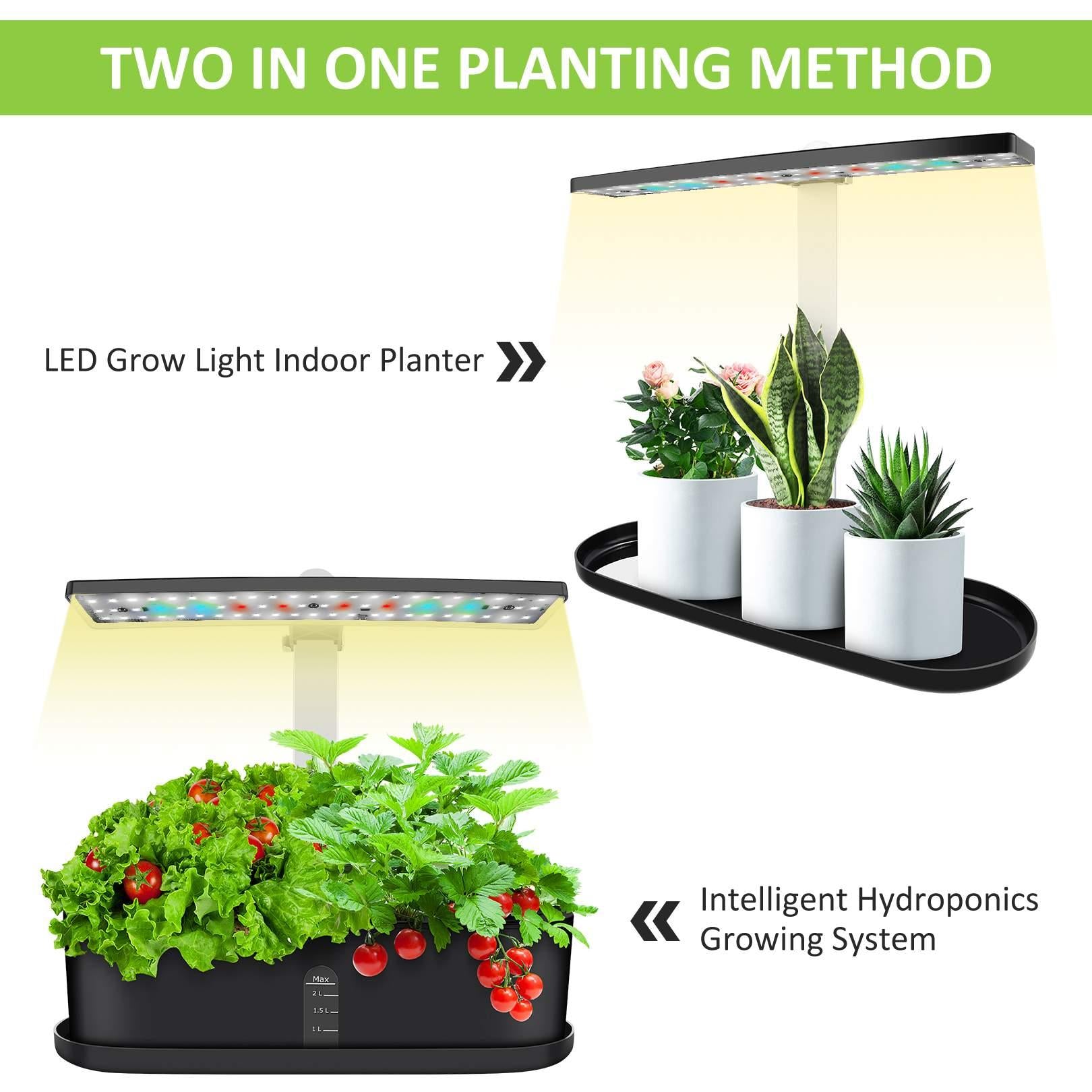 10 Pods Indoor Garden Kit， Hydroponics Growing System， Smart Herb Garden Planter W/ LED Grow Light， Automatic Timer Germination Starting Starter Kit for Home Kitchen Office， Height Adjustable