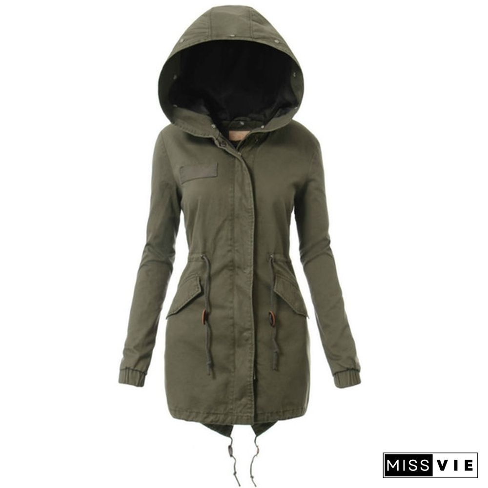 Winter Fashion Women Fur Collar Parka Jacket Fleece Lined Winter Warm Hooded Zipper Coats Military Outerwear