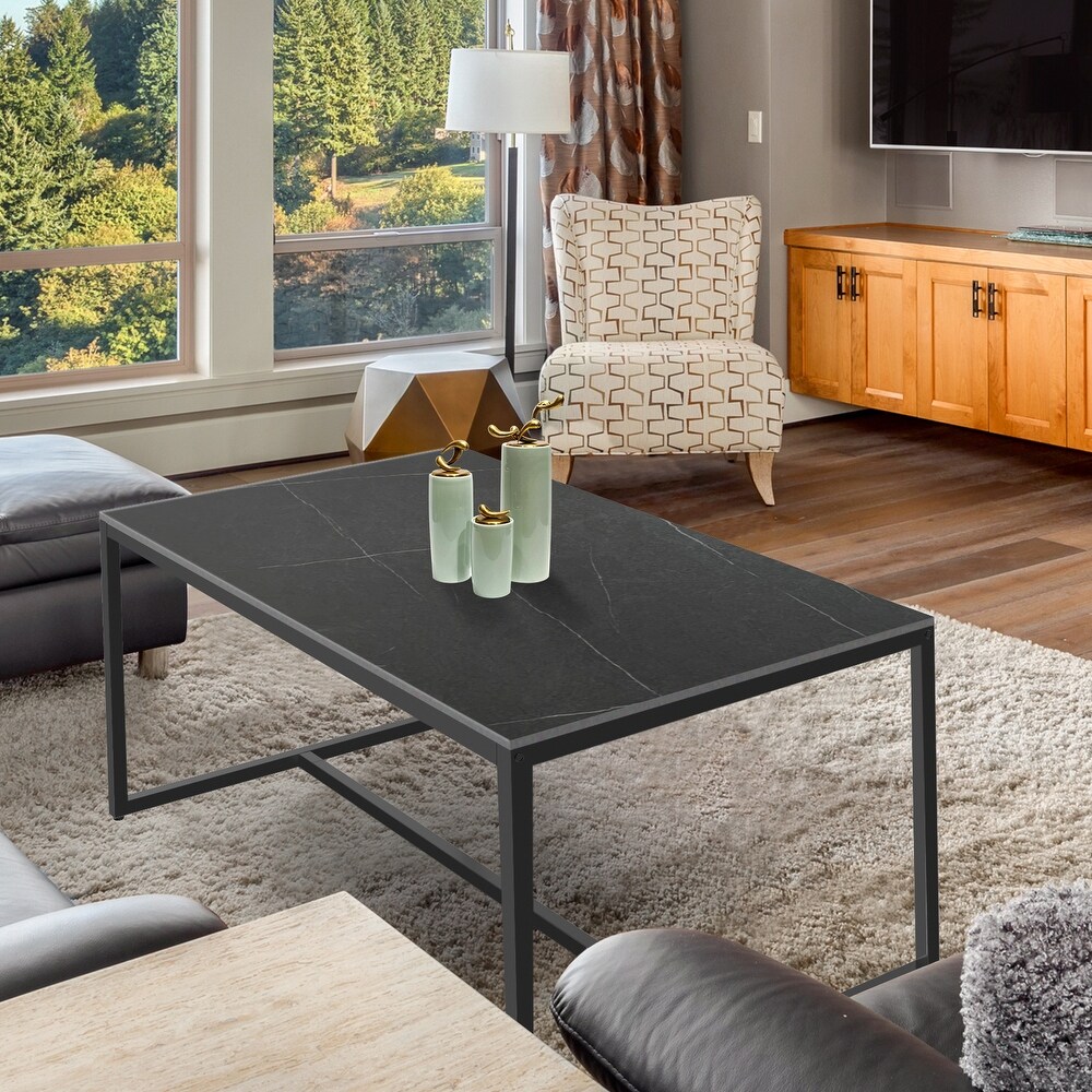 Frame Coffee Table Rectangular Cocktail Table Marble Metal Sofa Table   39.3x23.6x16.9in