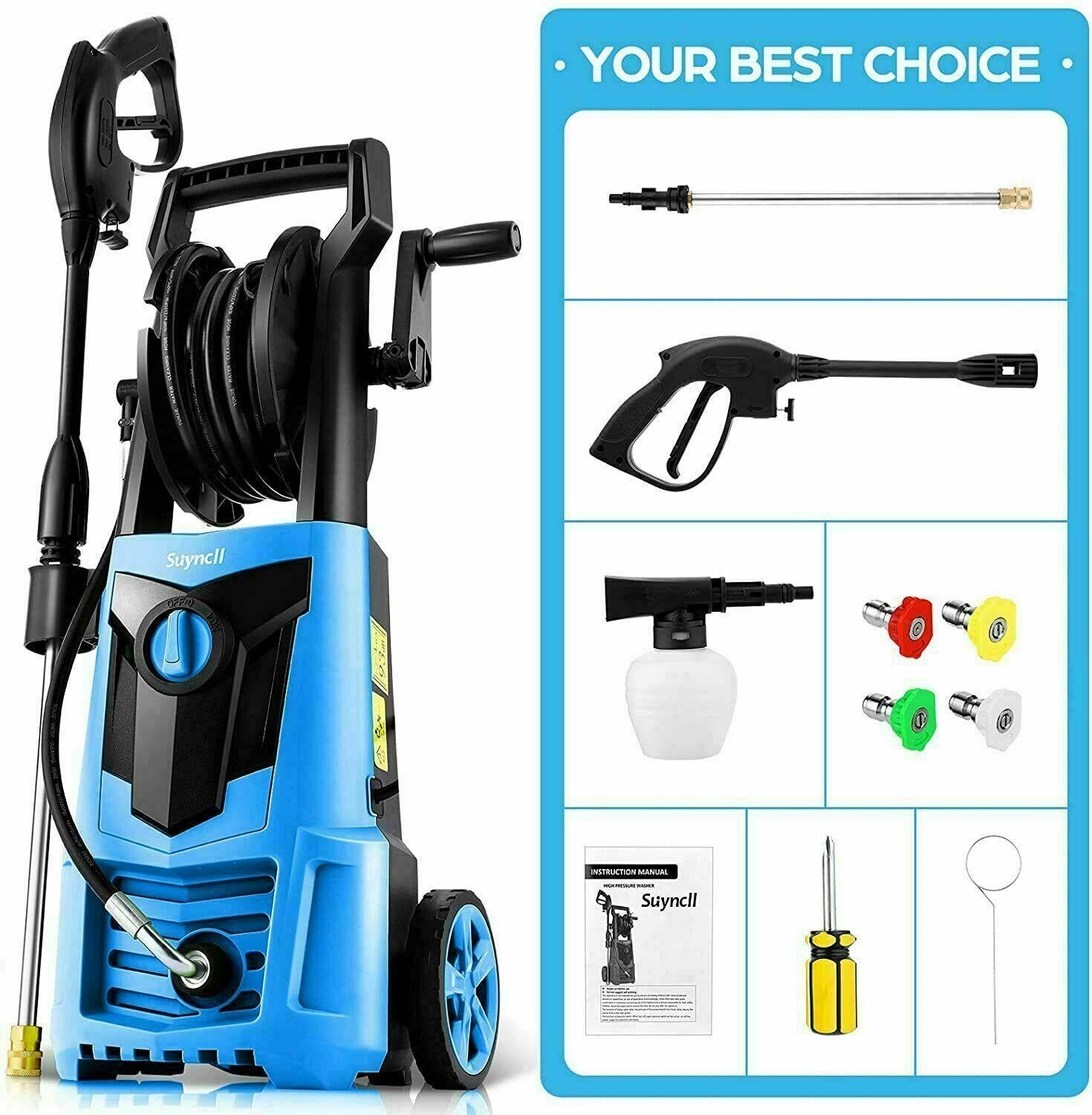 Suyncll Electric Pressure Washer 3000PSI, 2.4GPM High Power Washer Cleaner NEW