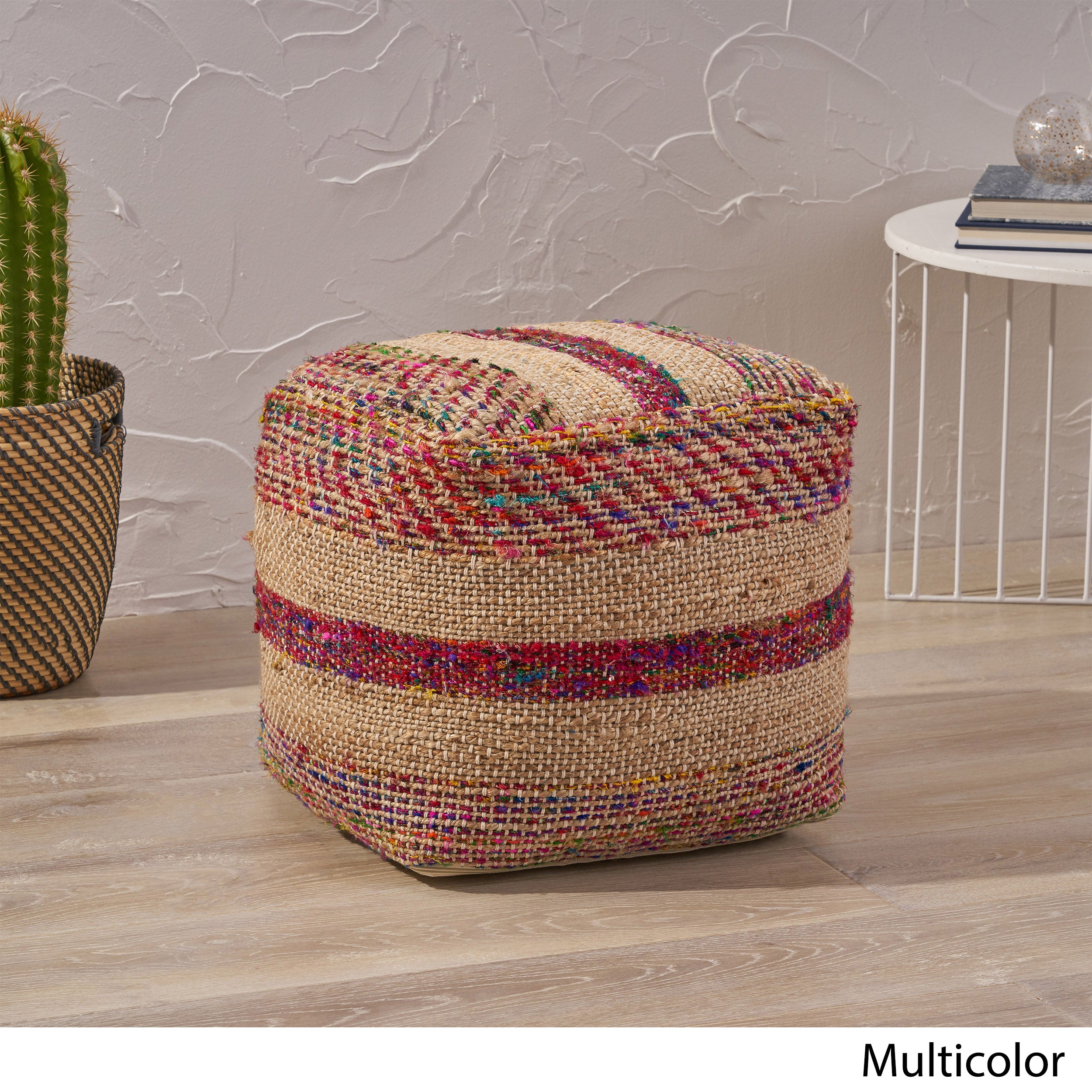 Sofija Boho Hemp Silk and Cotton Ottoman Pouf