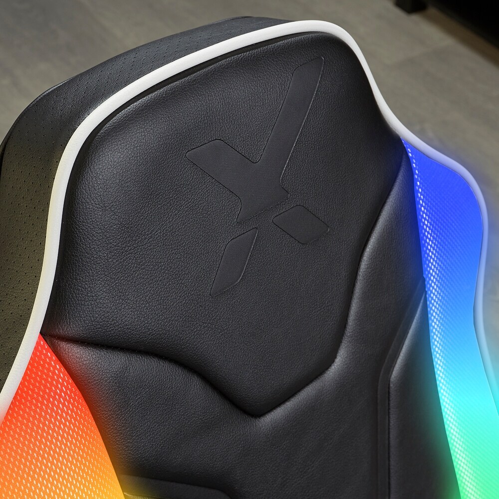 X Rocker 2.0 Chimera Wired Audio RGB LED Gaming Chair in Black with PU Leather and White Accents  2.0 Wired Audio