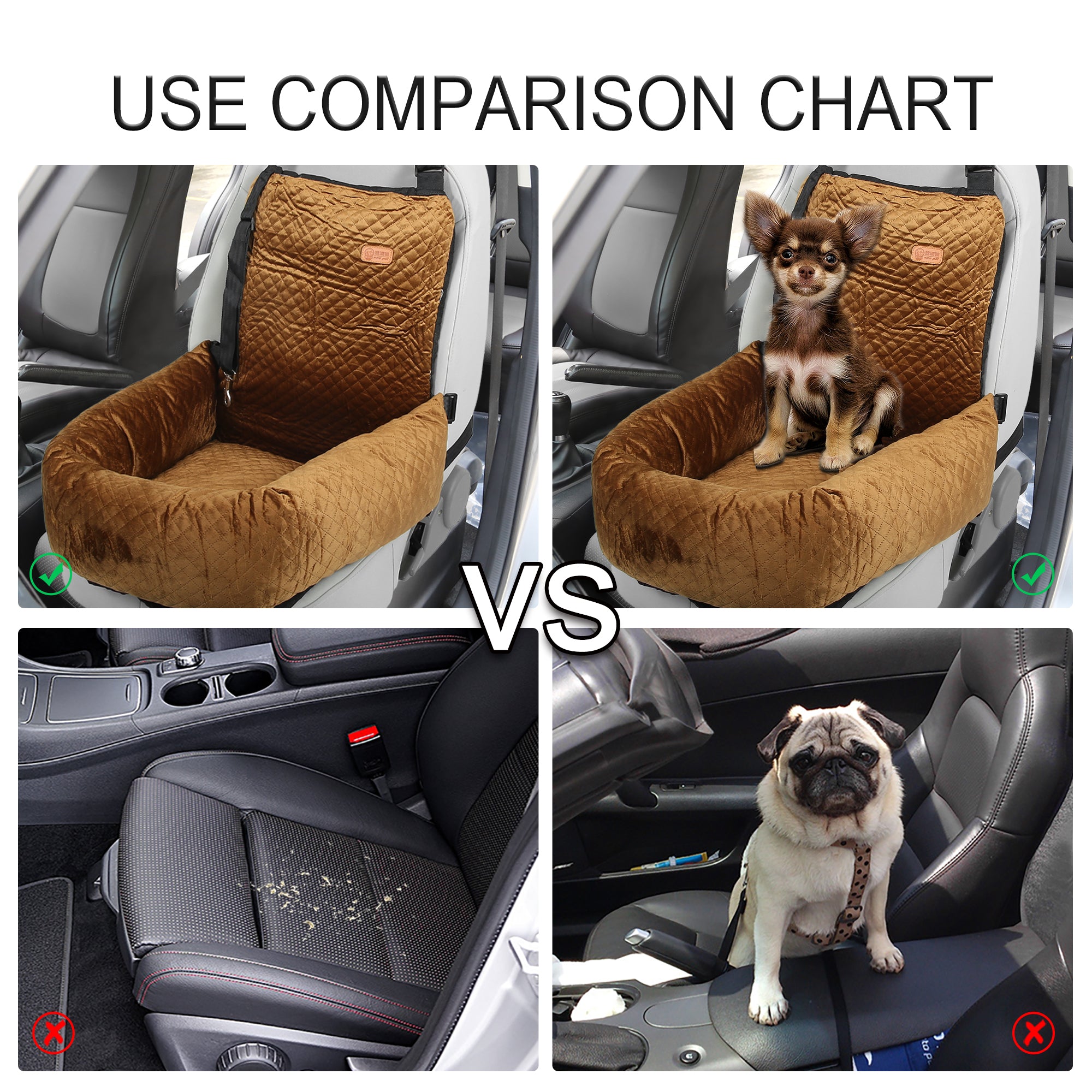 Unique Bargains Dog Car Seat Booster Seat Adjustable Straps for Medium Small Sized Puppy Cat Pets Coffee Color