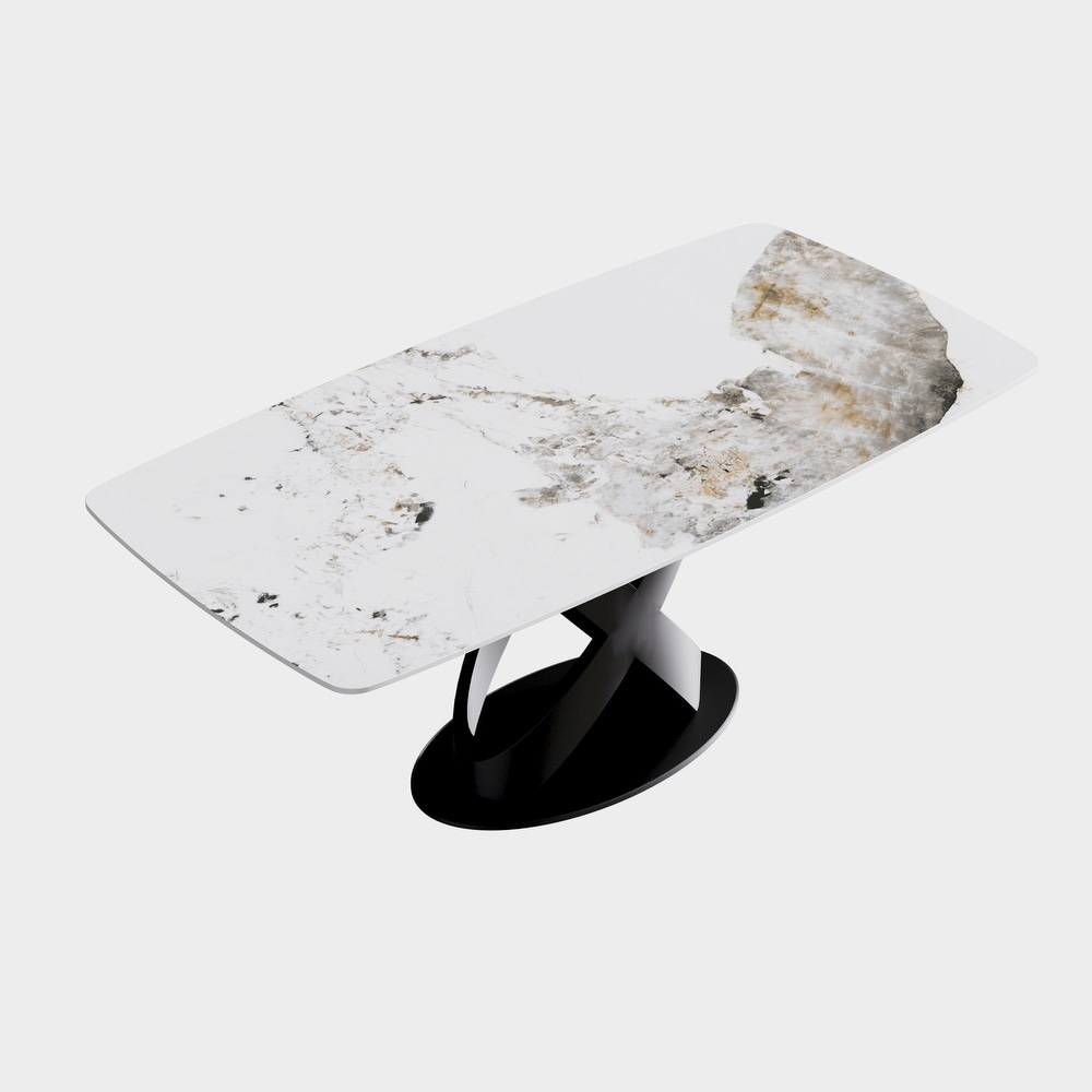 Marble Dining Table  Slate Panel with Metal Pedestal