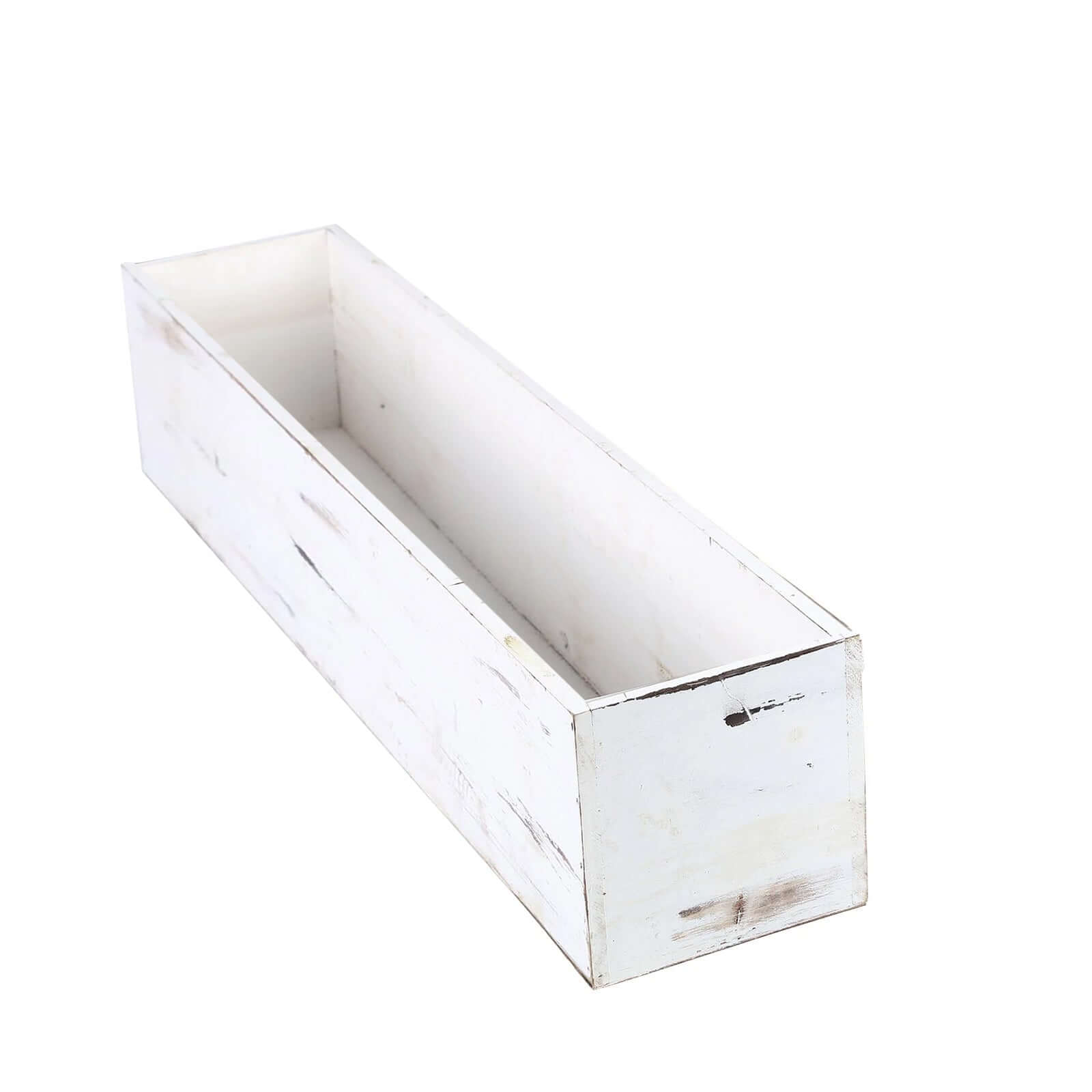 White Rectangular Wood Planter Box Set With Removable Plastic Liners 30