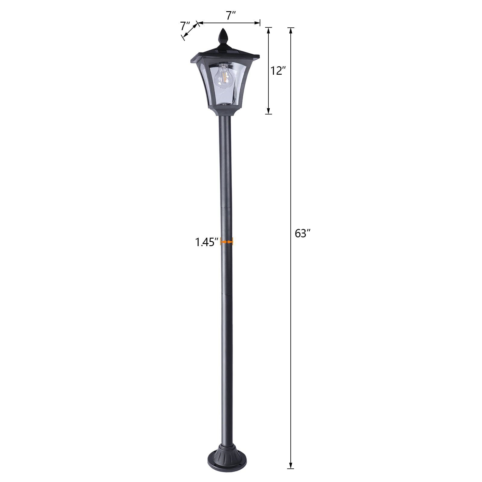 63in Vintage Solar Lamp Post Light with Planter Selectable Height Dusk to Dawn