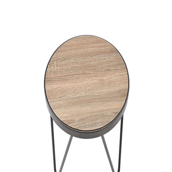 Industrial Round Shaped End Table in Weathered Gray Oak and Metal