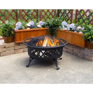 Pleasant Hearth Traverse 35 in. x 24.21 in. Round Steel Wood Burning Black Fire Pit OFW888R