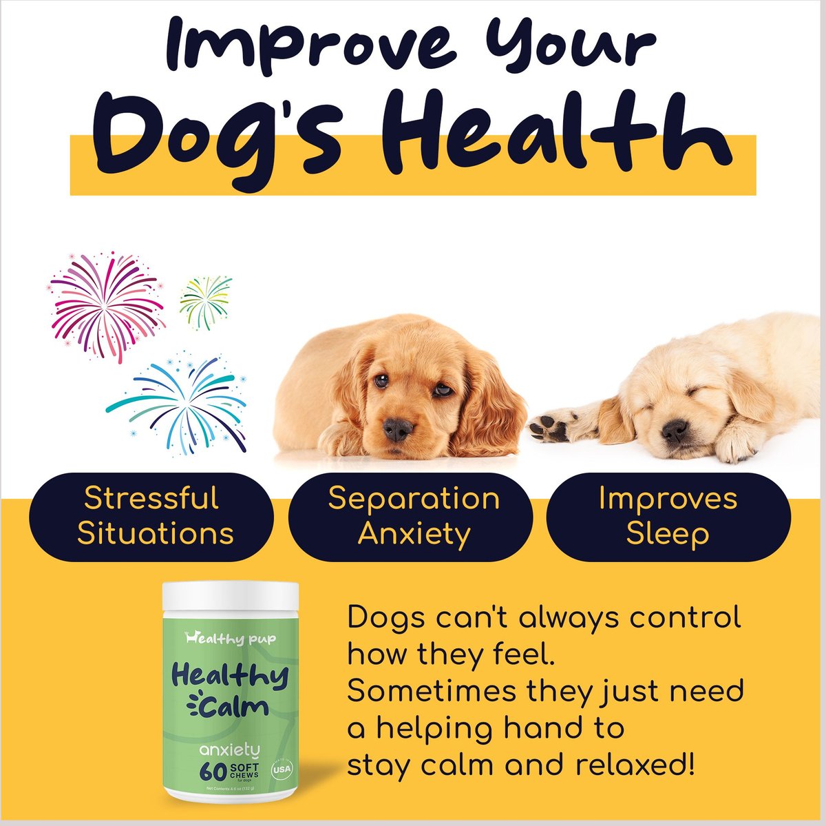 Healthy Pup Anxiety Soft Chews Calming Supplement for Dogs， 60 Count