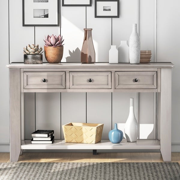 Wood Console Table with 3 Drawers and 1 Shelf，Living Room