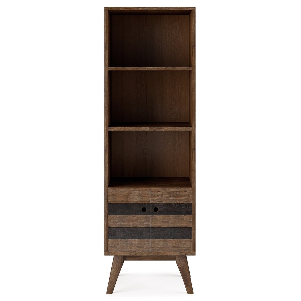 WYNDENHALL Wright SOLID ACACIA WOOD 70 inch x 22 inch Contemporary Bookcase with Storage in Rustic Natural Aged Brown