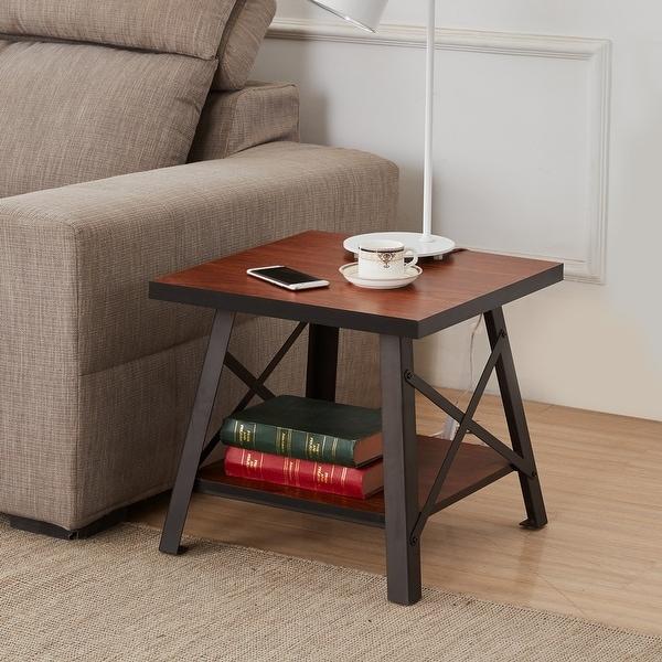 VECELO End Table/Sofa Table/Coffee Table/Bedside Table Brown Finish