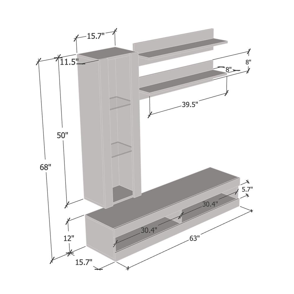 Fly H2 34TV Wall Mounted Floating Modern Entertainment Center