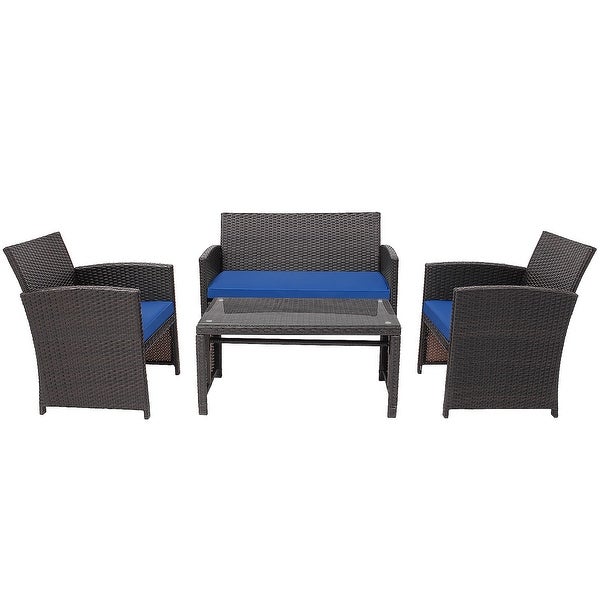 4 PCS Outdoor Rattan Furniture Set w/ Cushioned Chair and Coffee Table - Overstock - 33832107