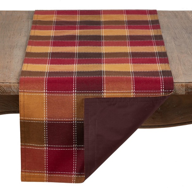 Saro Lifestyle Stitched Plaid Design Cotton And Poly Blend Table Runner