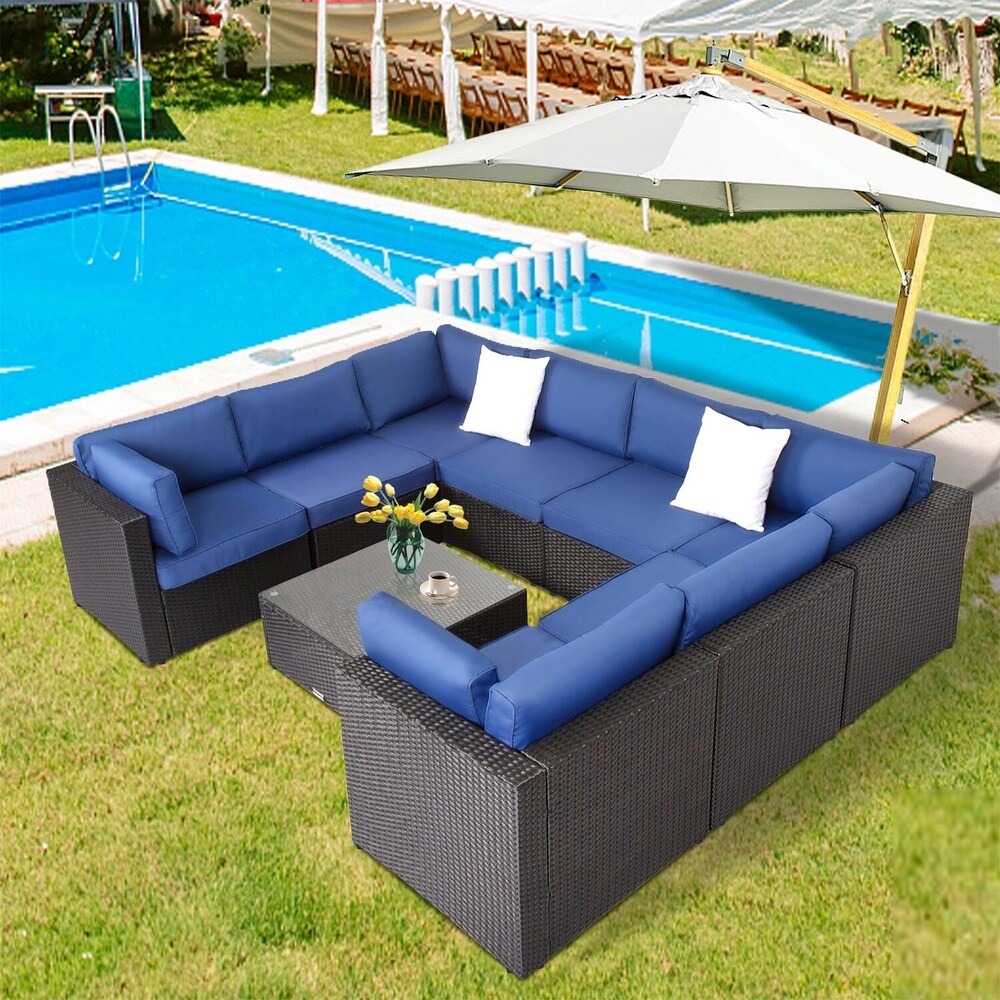 Kinbor Patio Sectional Sofa  weather Rattan Chat Set