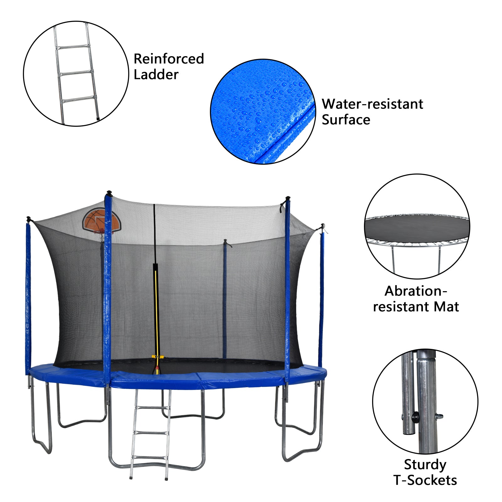 12ft Trampoline ， 200lb Weight Limit With Backboard Net，Outdoor Backyard Trampoline - Blue，N00112