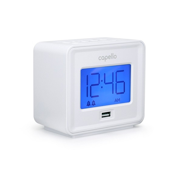 Capello Dual Alarm Clock With Usb Phone Charger White