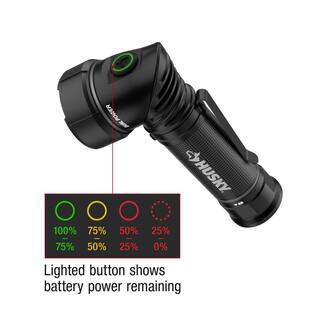 Husky 750 Lumens Dual Power LED Swivel-Head Rechargeable Flashlight with Pocket Clip and Rechargeable Battery HSKY750DPSWF