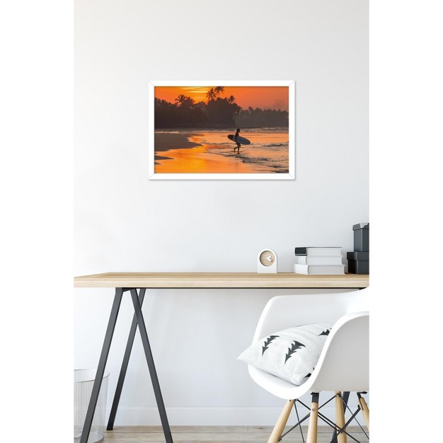 Trends International Surfing Morning Walk Framed Wall Poster Prints