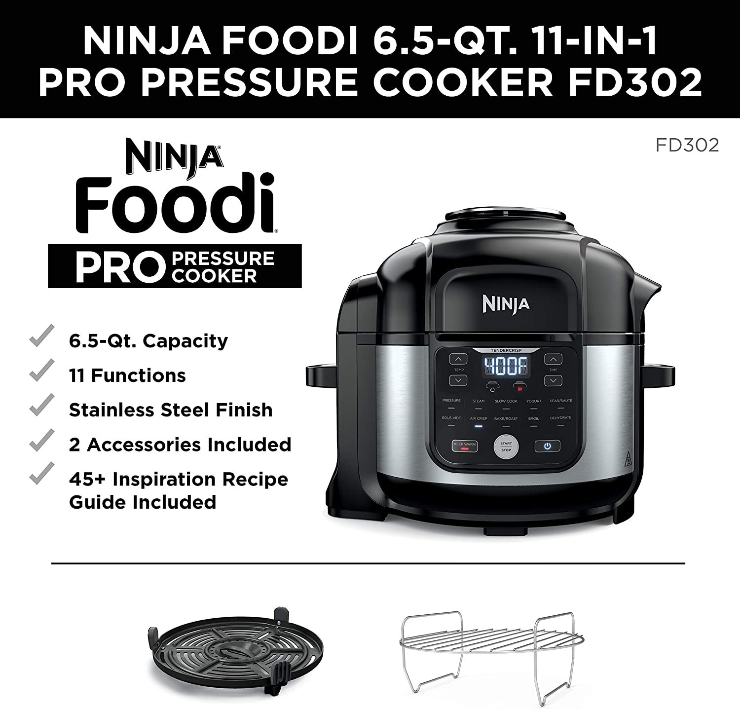 Ninja FD302 Foodi 11-in-1 Pro 6.5 qt. Pressure Cooker and Air Fryer