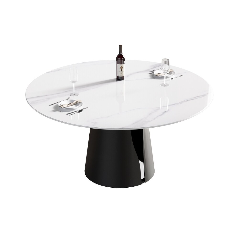 Modern Round Slate Kitchen Dining Table  Black Pedesta and Turntable    59.05 inch   N/A