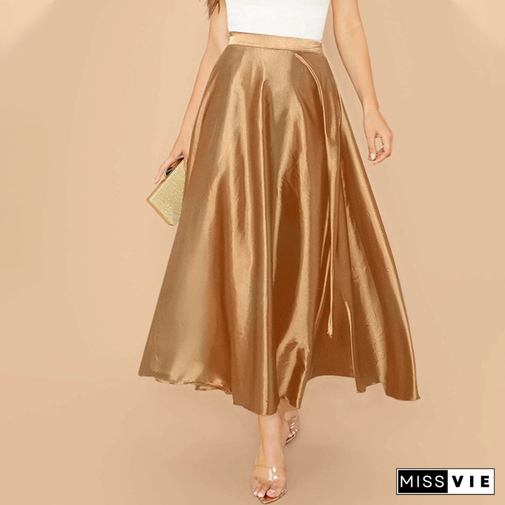 Women Elegant Long Skirt A Line Dress High Waist Party Casual Swing Umbrella Maxi Skirts Plus Size