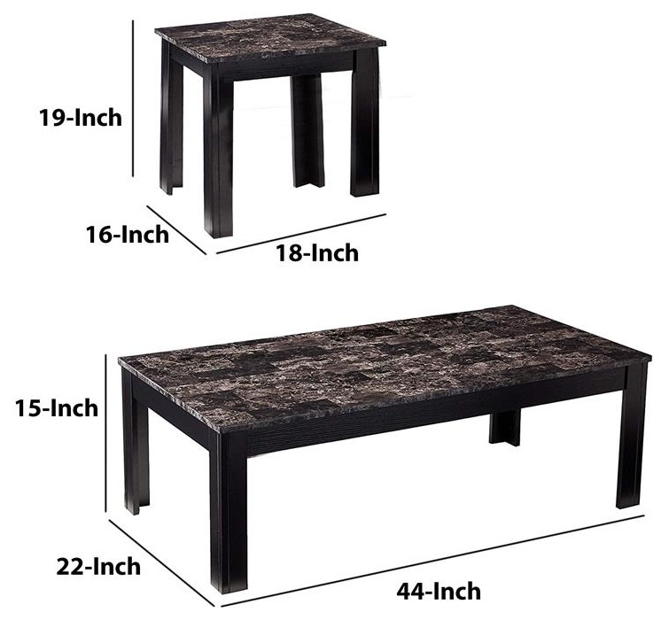 Benjara 18 quot3 Piece Modern Wood Occasional Table Set with Marble Top in Black   Transitional   Coffee Table Sets   by VirVentures  Houzz