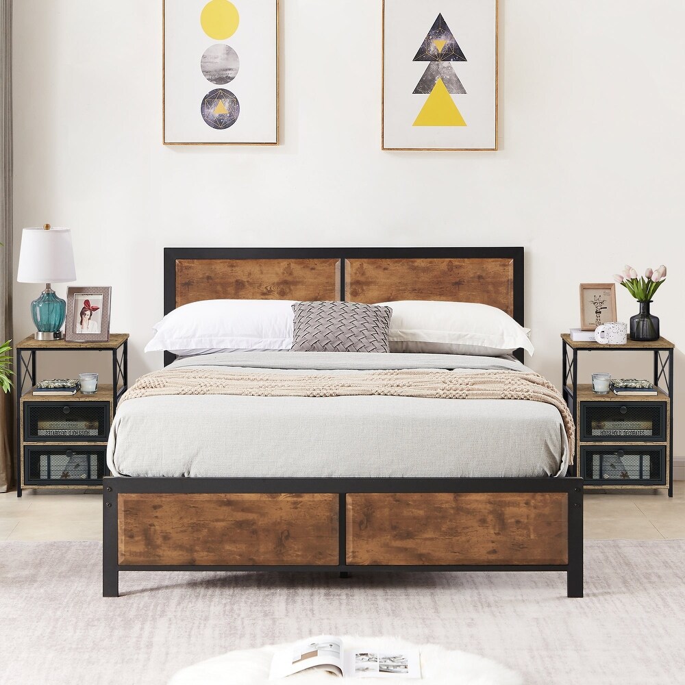 Taomika 3 pieces Bedroom Set Platform Bed and Nightstands Set of 2