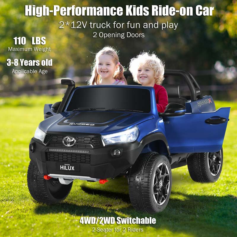 Licensed Toyota Hilux 2-Seater Kids Ride on Car 4WD 2x12V Battery Powered Riding Toy Truck with Remote