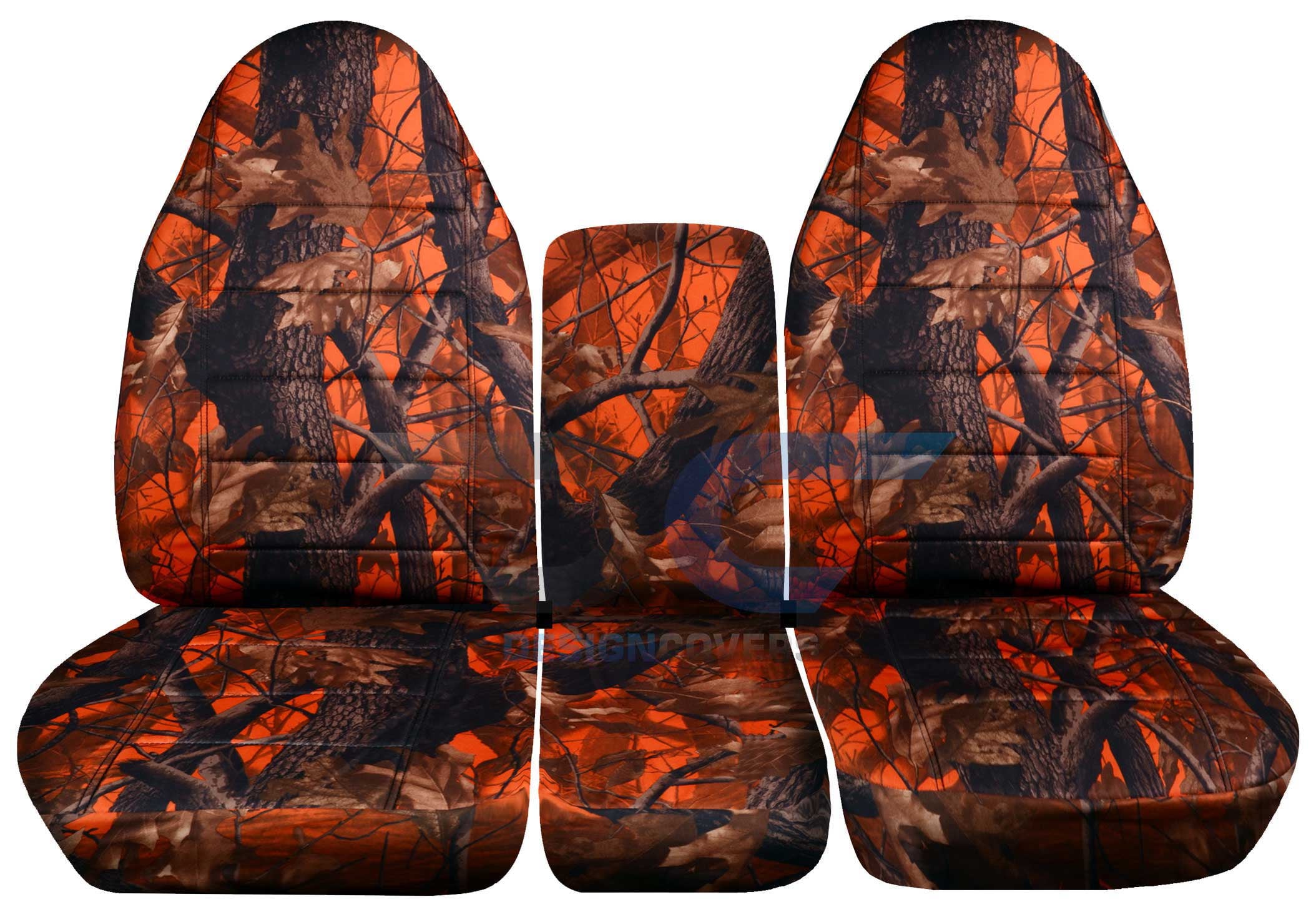 T442-Designcovers Compatible with 1994-2002 (2nd Gen) Dodge Ram Camo Truck Seat Covers (Front 40/20/40 Split Bench) w Integrated Seat belt and Console Cover: Orange real tree - Front Set