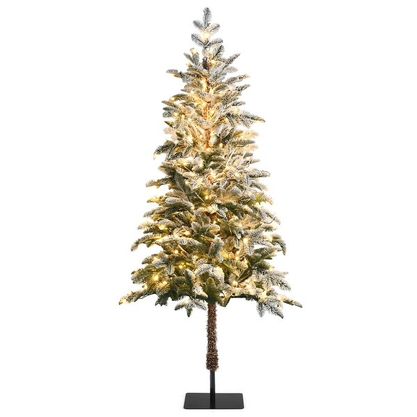 6ft PreLit Artificial Hinged Pencil Christmas Tree SnowFlocked w/