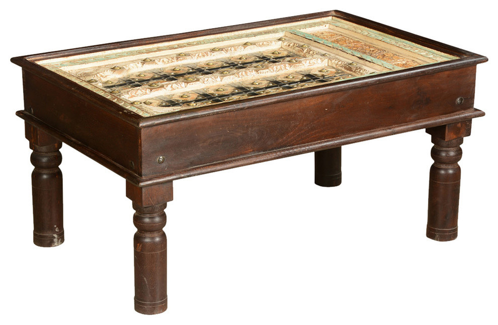 Turkish Tiles Mango Wood Textured Top Coffee Table   Traditional   Coffee Tables   by Sierra Living Concepts Inc  Houzz