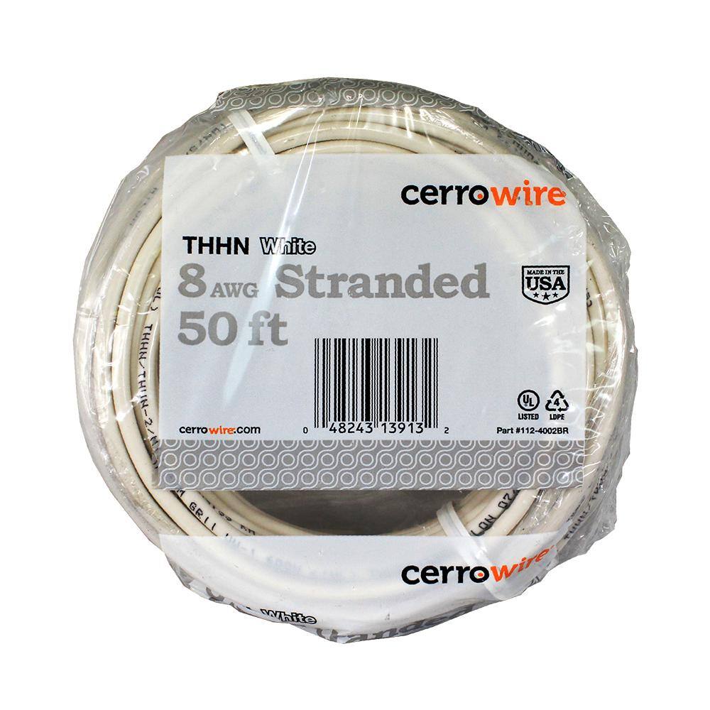 Cerrowire 50 ft. 8 Gauge White Stranded Copper THHN Wire 112-4002BR