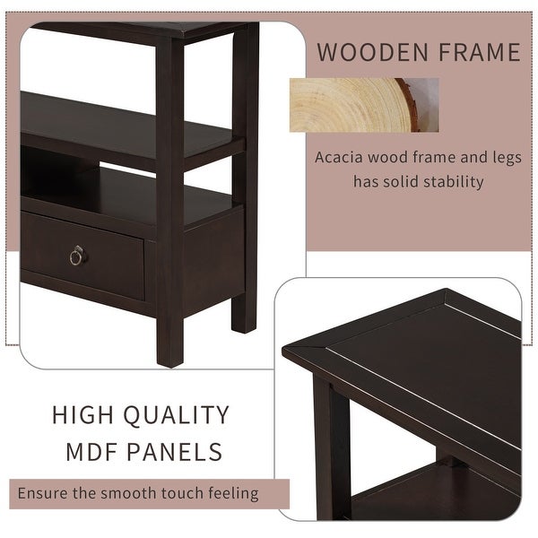 Solid Console Table Double-Storey Tabletop with 3 Drawers