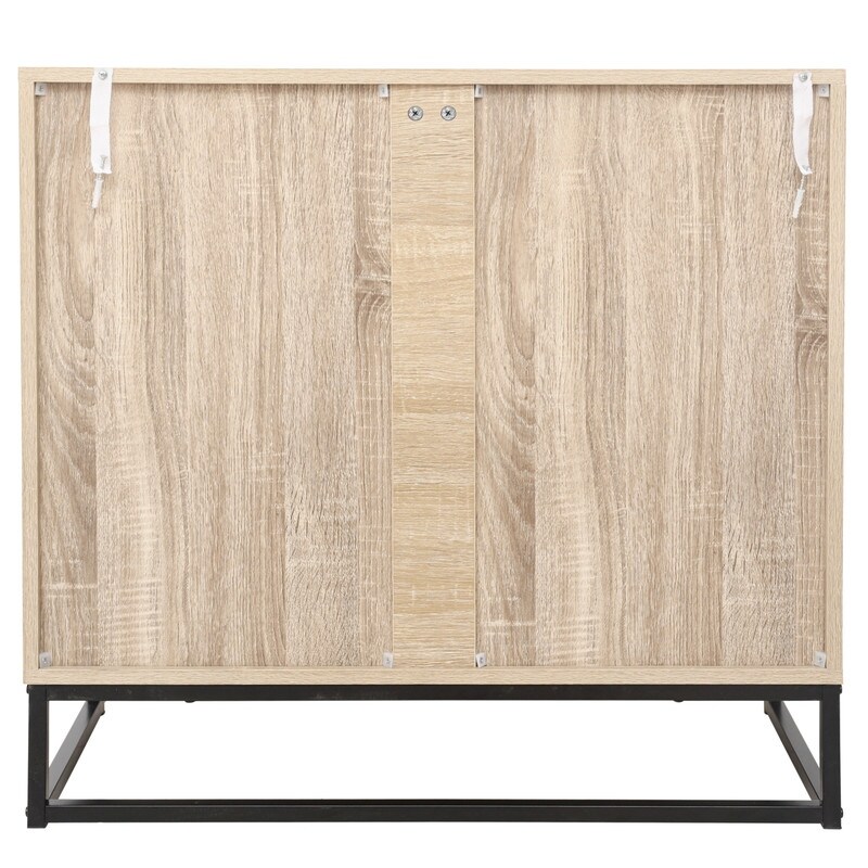 Modern Solid Wood Storage Cabinet with 2 Doors and Metal Base