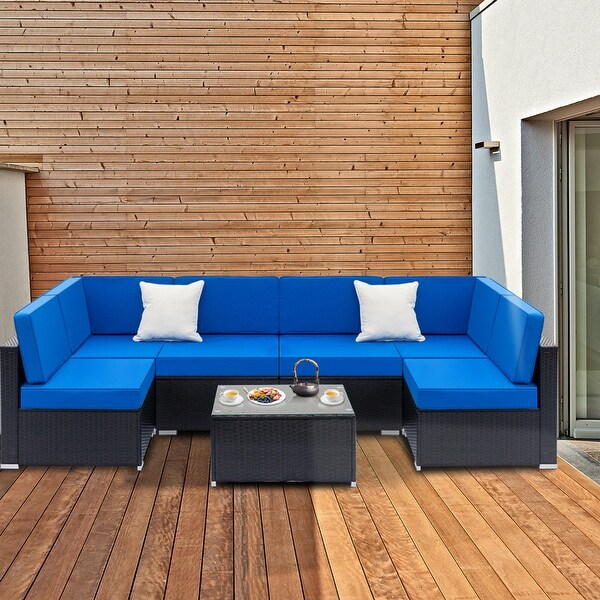 7Piece Outdoor Rattan Wicker Sectional Sofa Furniture Set with Cushion