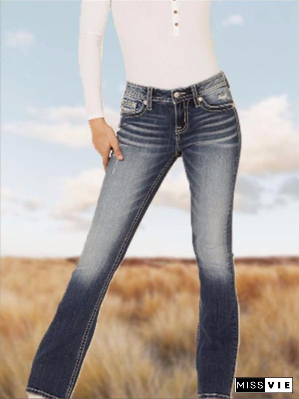 Gradient Color Women Leisure Jeans