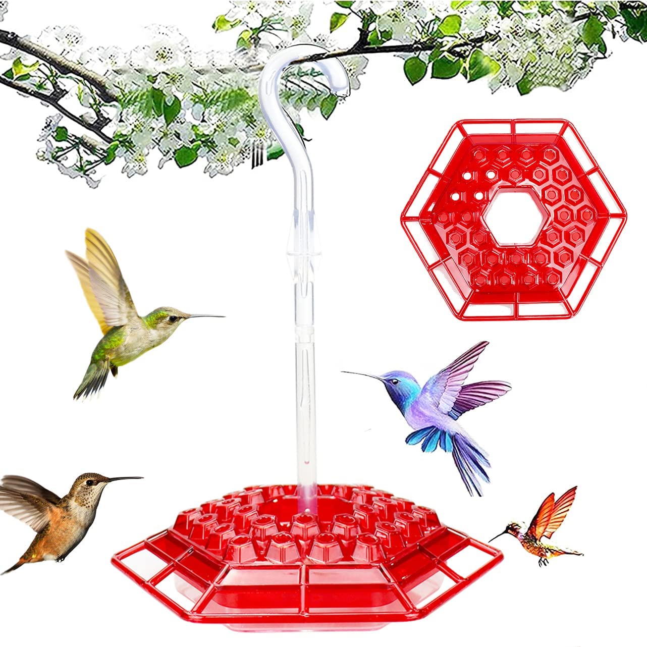 Hummingbird Feeders for 30 Feeding Ports，Leak-Proof Hummingbird Feeder Easy to Clean and Fill，Hummingbird Feeders for Outdoors Windows Hanging，Deck， Patio， Garden(Red）