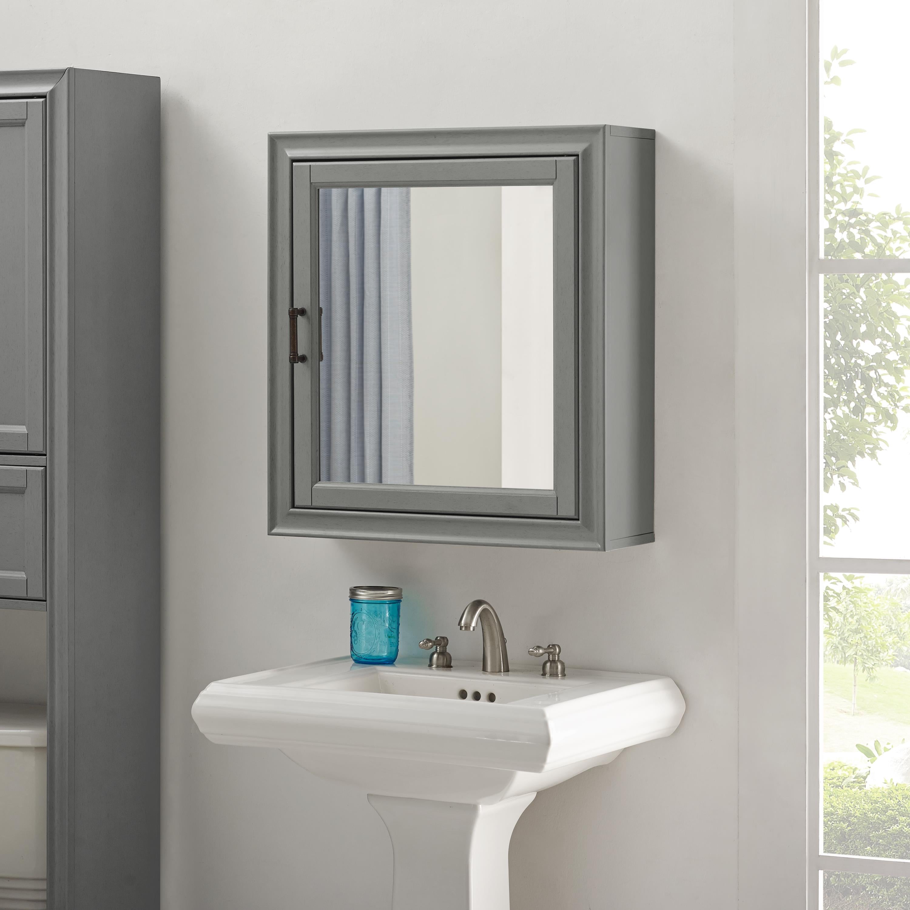 TARA BATH MIRROR CABINET IN VINTAGE GREY