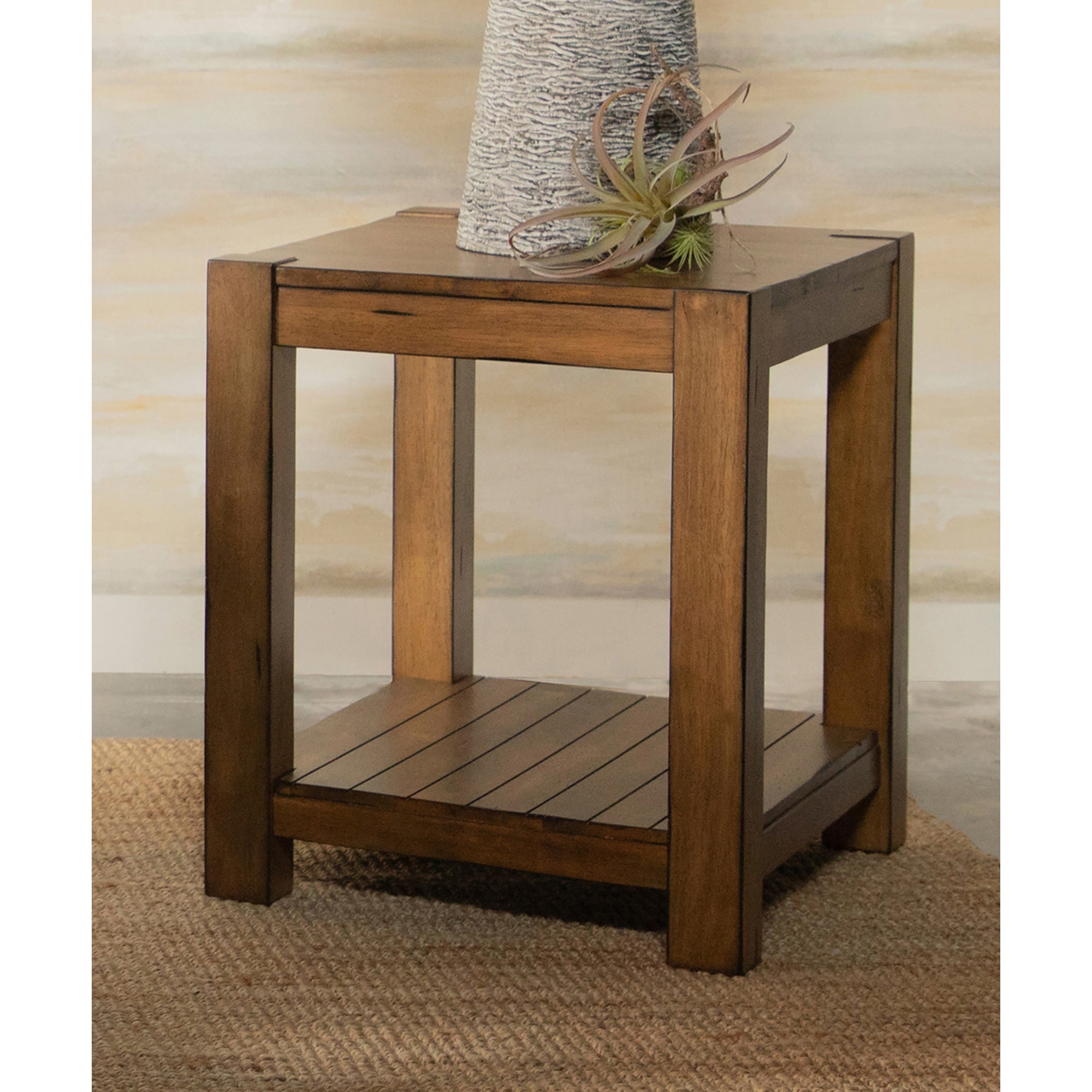 Spallast Rustic Brown Rectangular End Table with Lower Shelf