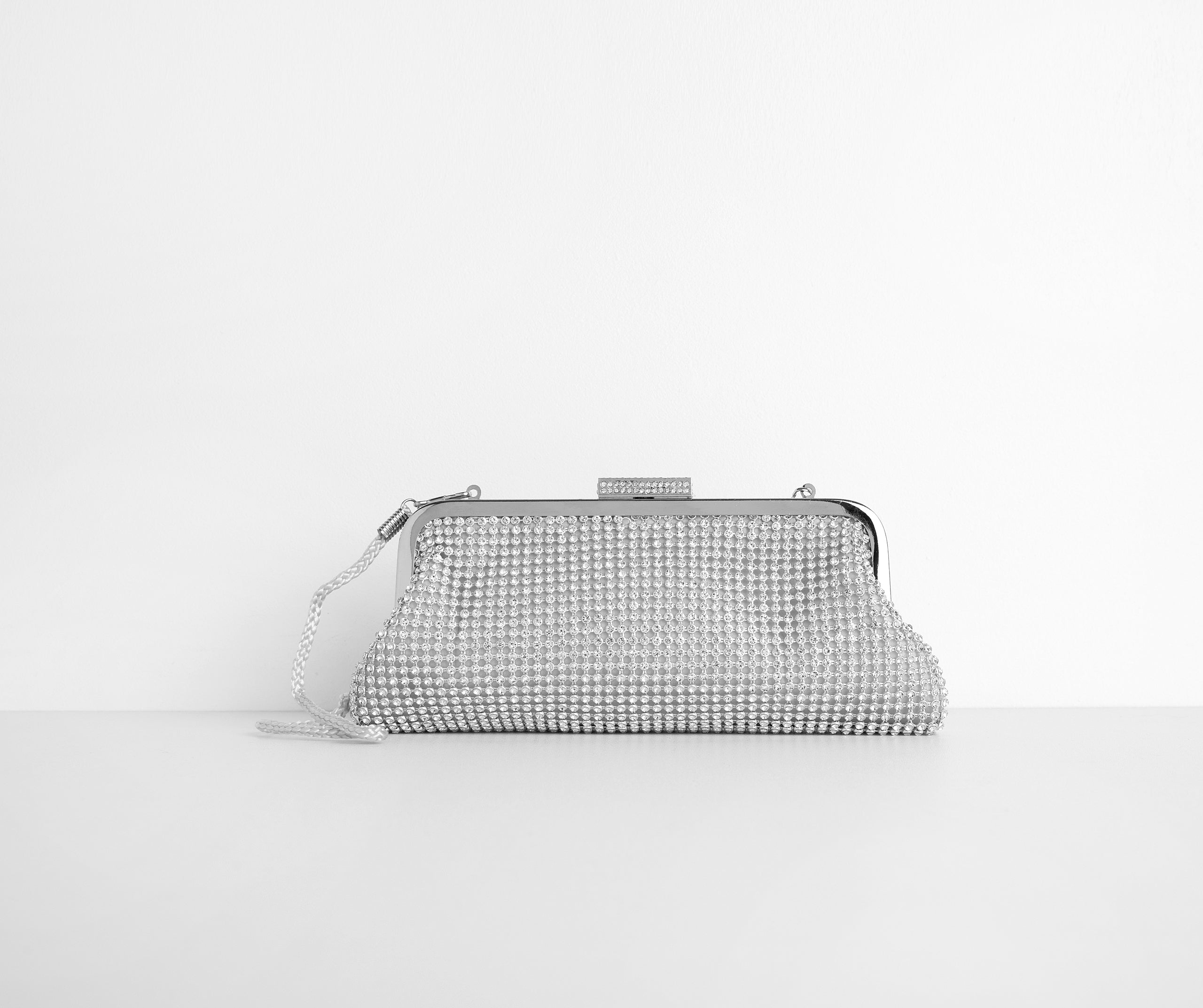 Way To Fame Rhinestone Mesh Clutch