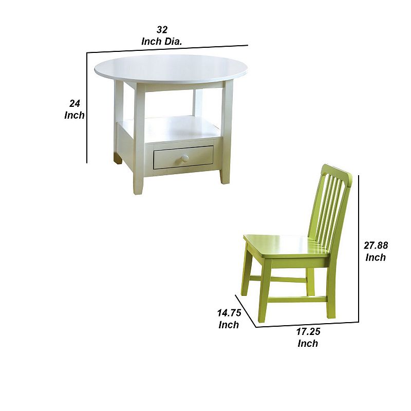 Round Shape Wooden Kids Table Set with Four Chairs， Pack Of 5， Multicolor