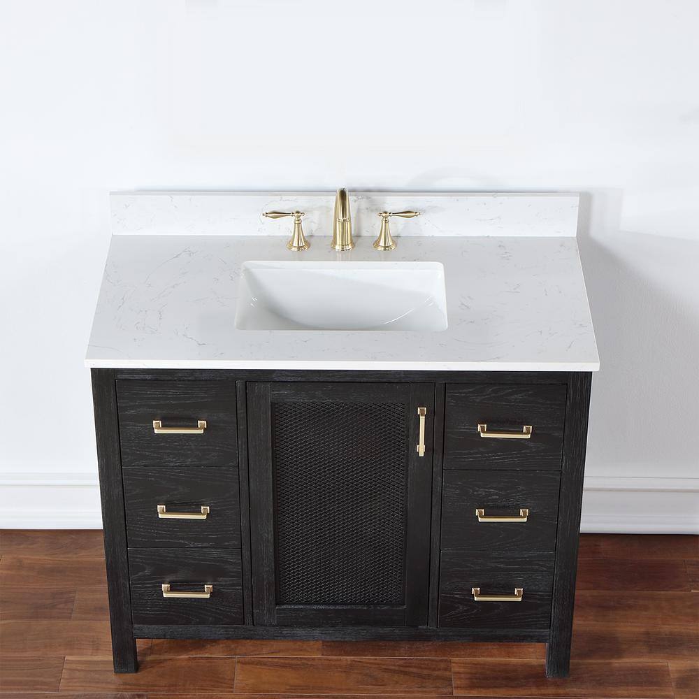 Altair Hadiya 42 in. W x 22 in. D x 34 in. H Bath Vanity in Black Oak with Carrara White Composite Stone Top 542042-BO-AW-NM